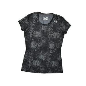 Under Armour Women T Shirt Top Size S Fitted Heatgear Black Polyester Crewneck